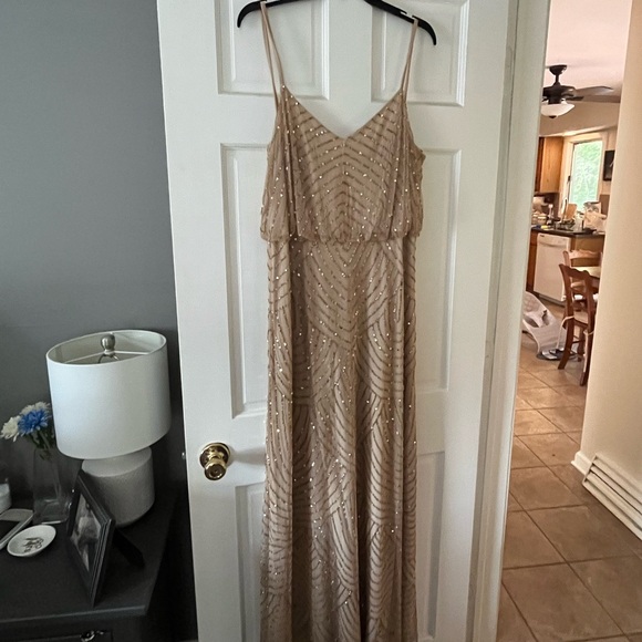 Adrianna Papell Art Deco Beaded Gown in Champagne - Picture 3 of 7